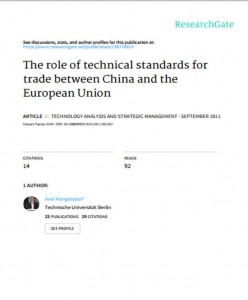 The role of technical standards for trade between China and the European Union (July 2011)
