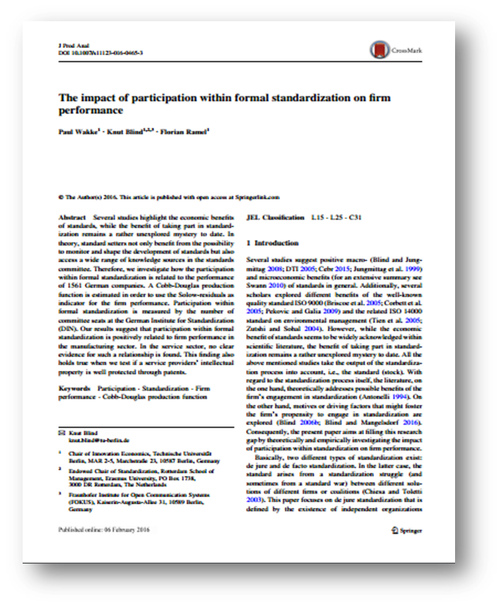 The impact of participation within formal standardization on firm performance