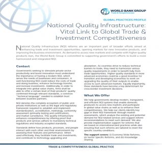 National Quality Infrastructure: Vital Link to Global Trade and Investment Competitiveness (World Bank, 2016)